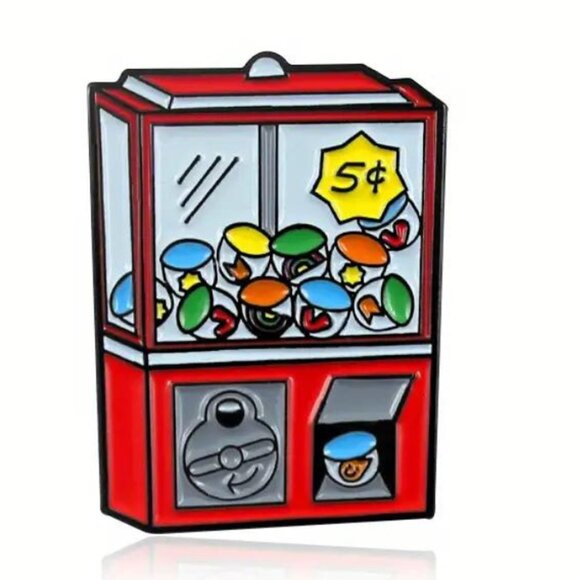 Retro Gumball Machine Enamel Pin - Cute Vintage Arcade - Picture 1 of 2